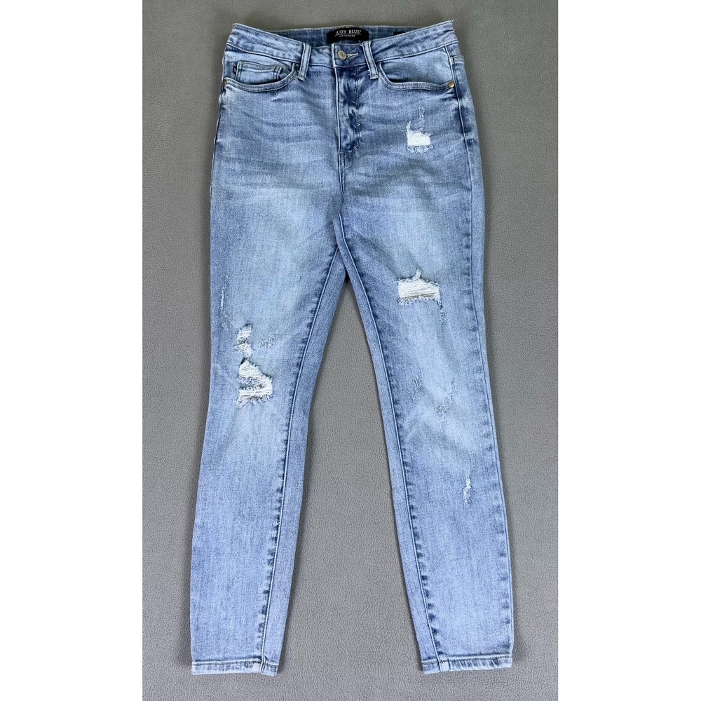 Judy Blue Jeans Womens 7/28 Blue Skinny Fit Distressed Boho Chic Trendy